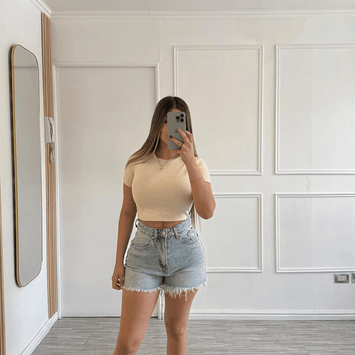 Short azul claro corto bolsillo falso A3781 3