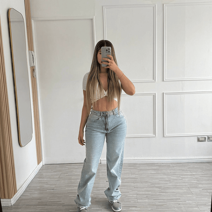 Jeans Europeo Bolsillo falso color azul A3822 2