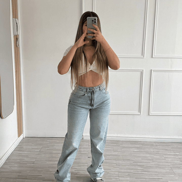 Jeans Europeo Bolsillo falso color azul A3822 5