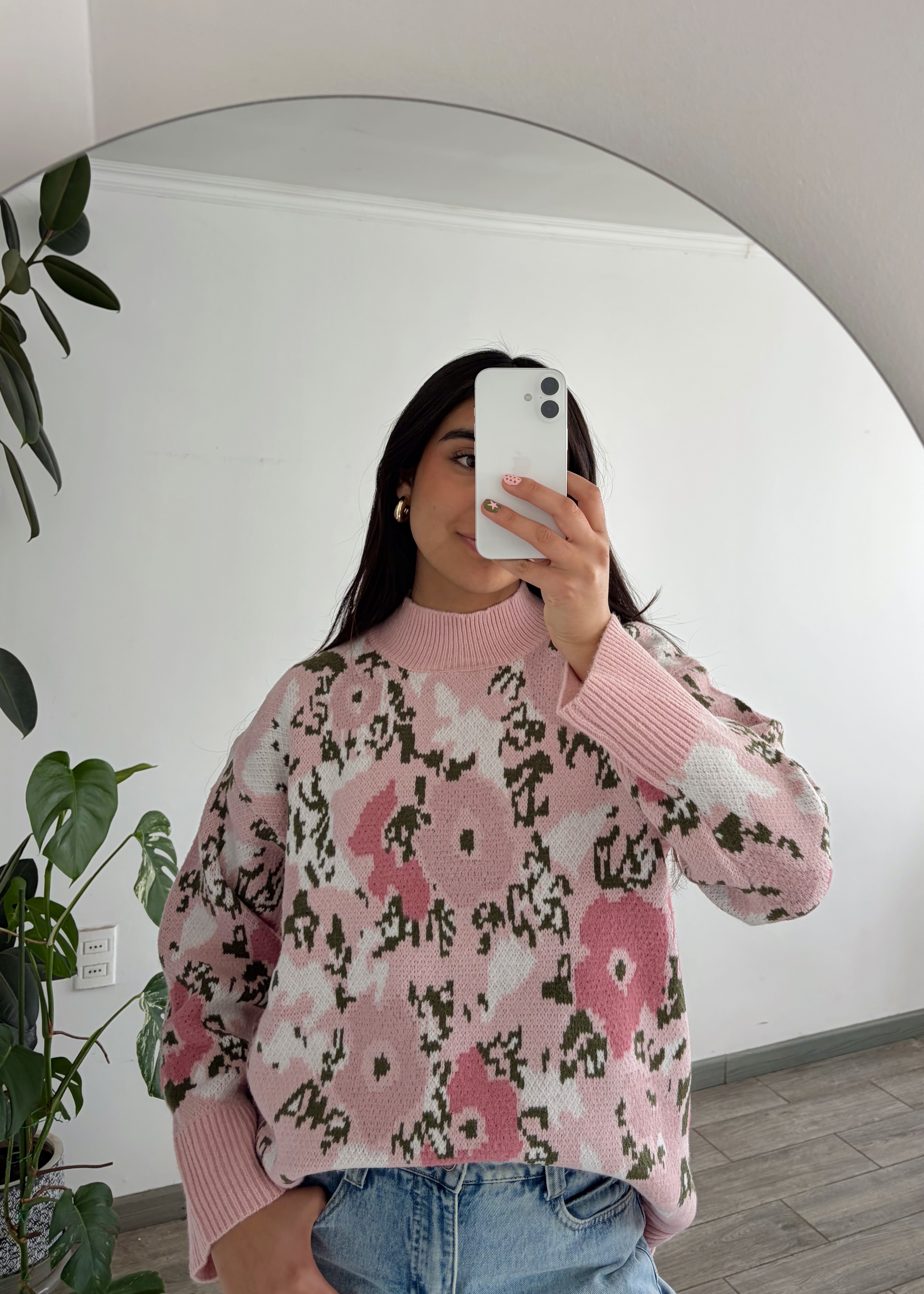 Sweater Flores Rosa