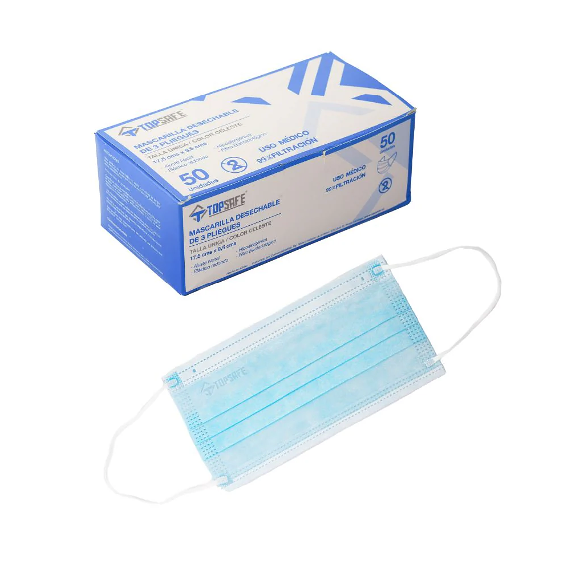 MASCARILLA DESECHABLE 3 PLIEGUES 50 UN LA CAJA 2