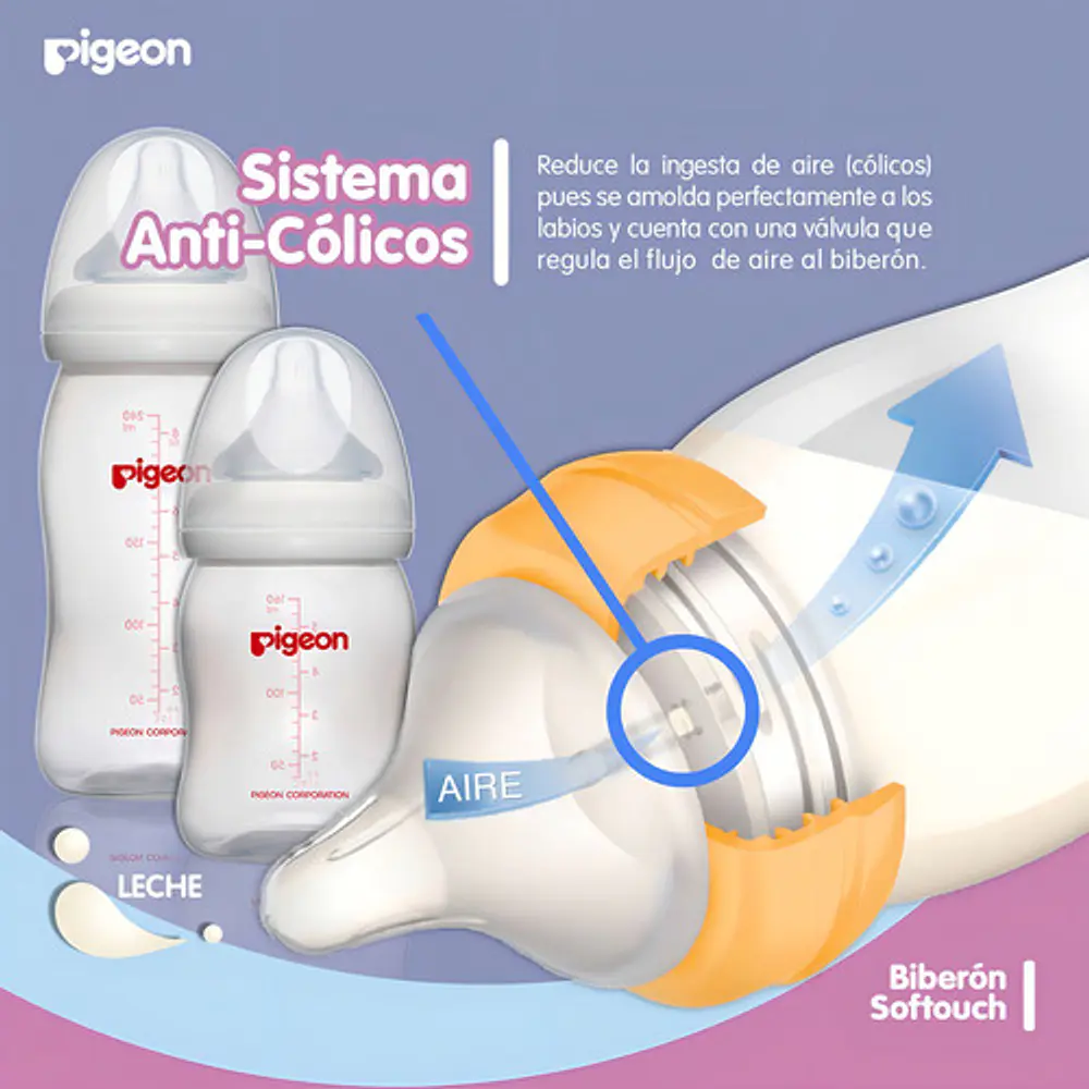 Mamadera Plastica 240ml Pigeon Softouch   3