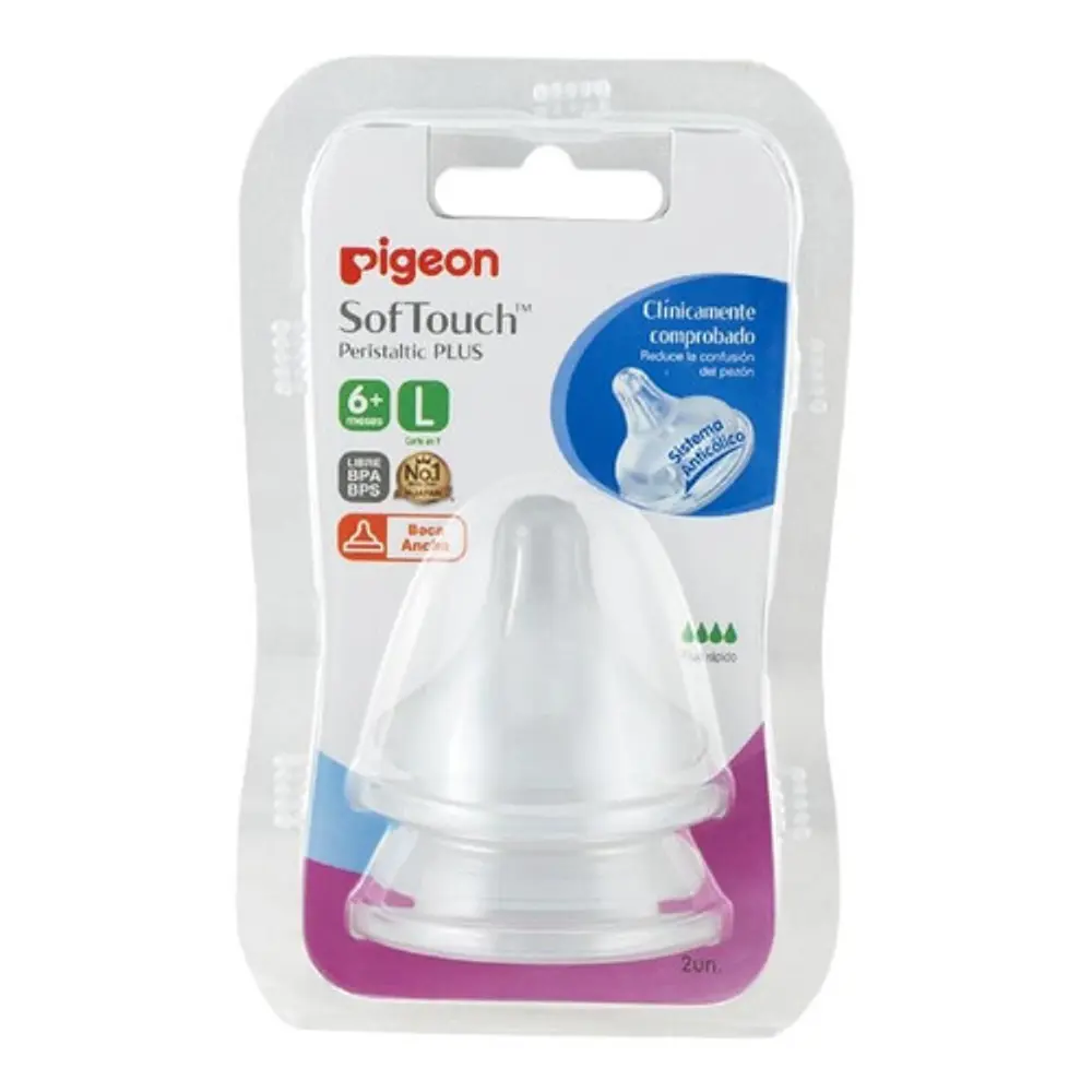Tetinas Pigeon Softouch Boca Ancha 6+ Meses Talla L  4