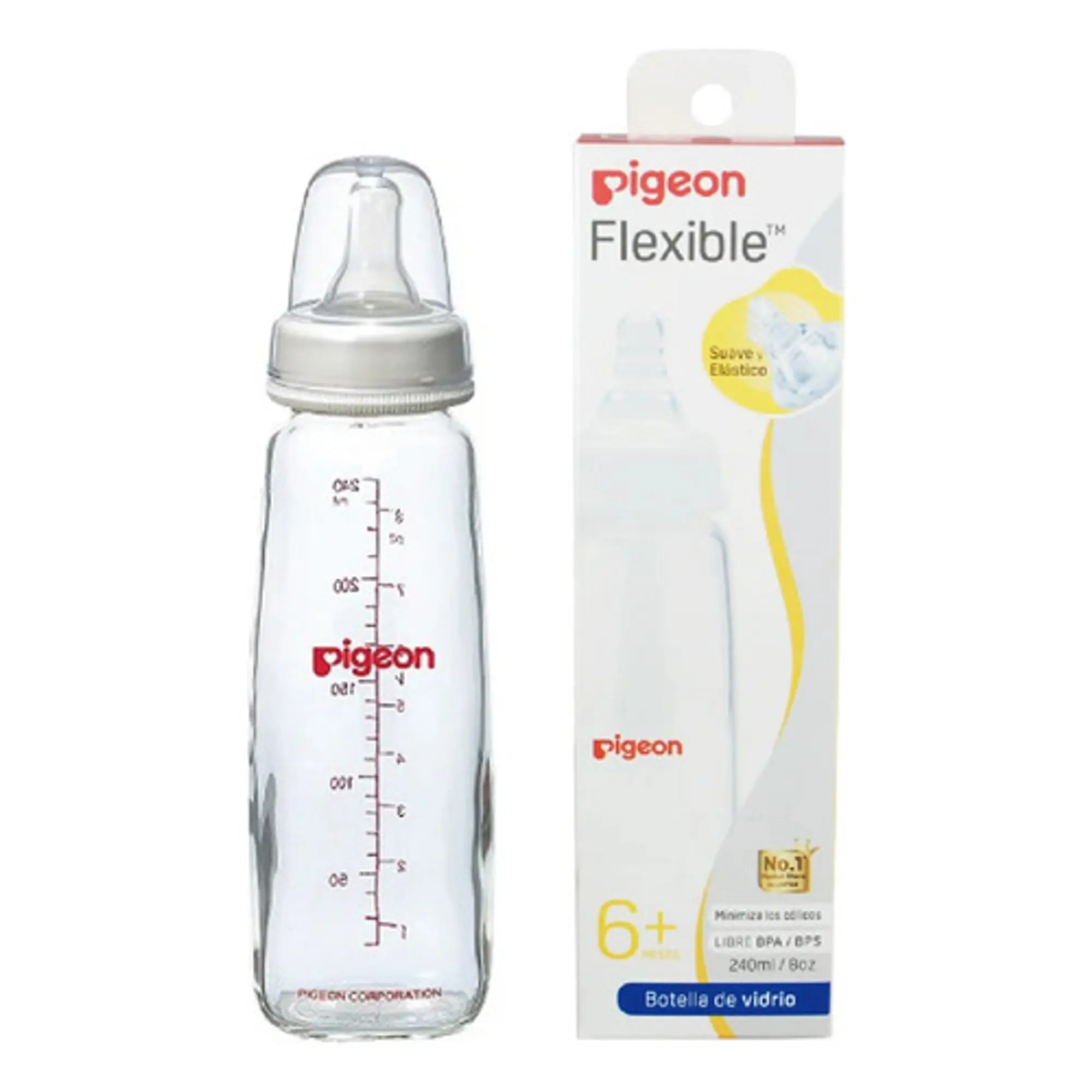 Biberón Pigeon Estándar De Vidrio 240 ML  2
