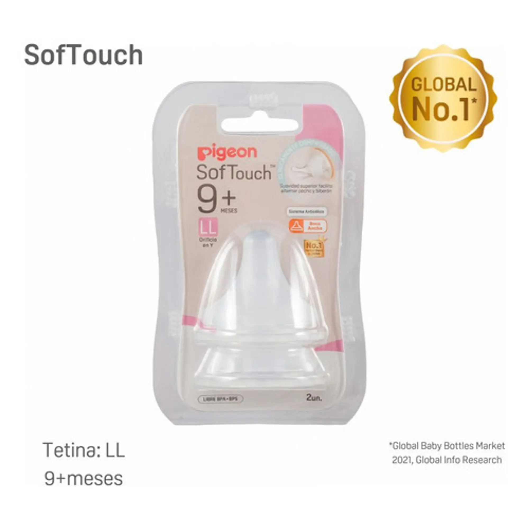 Tetinas Pigeon Softouch Boca Ancha 9+ M Talla Ll 2