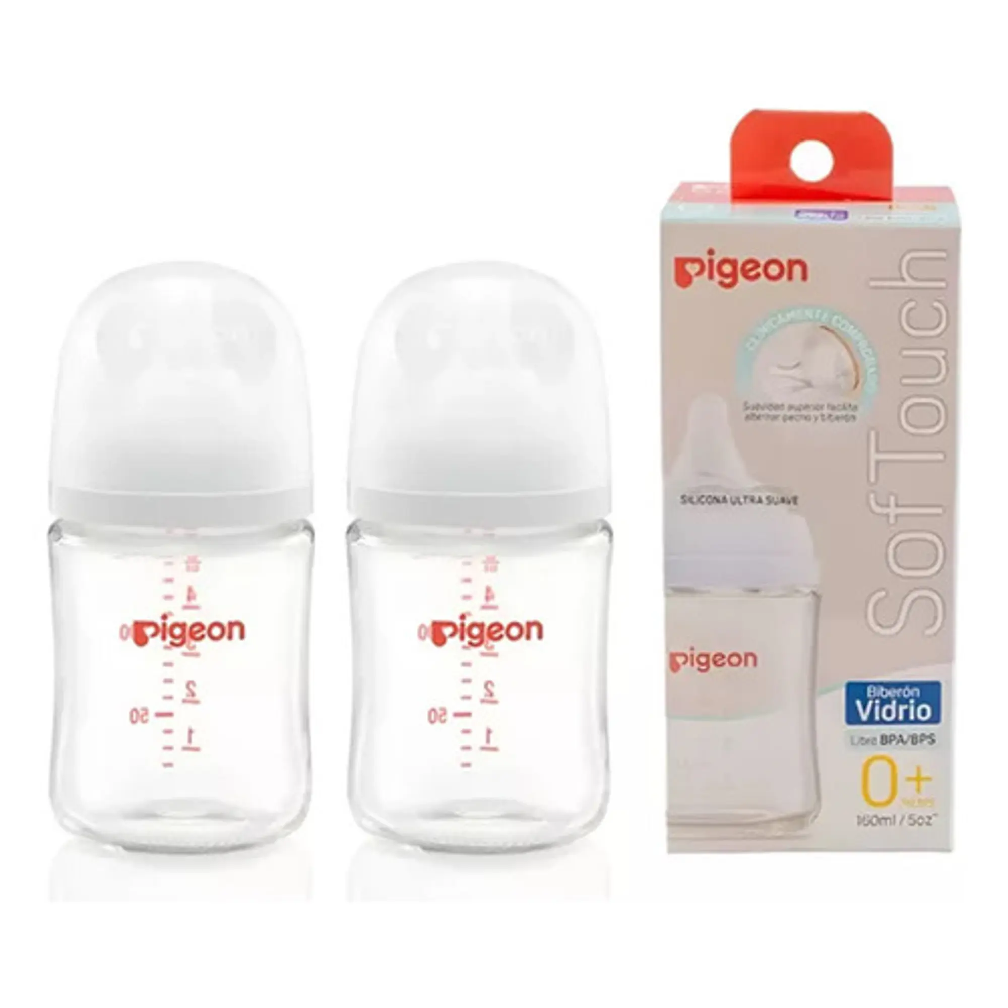 Pack x 2 Biberon Boca Ancha Vidrio 160 Ml Pigeon  1