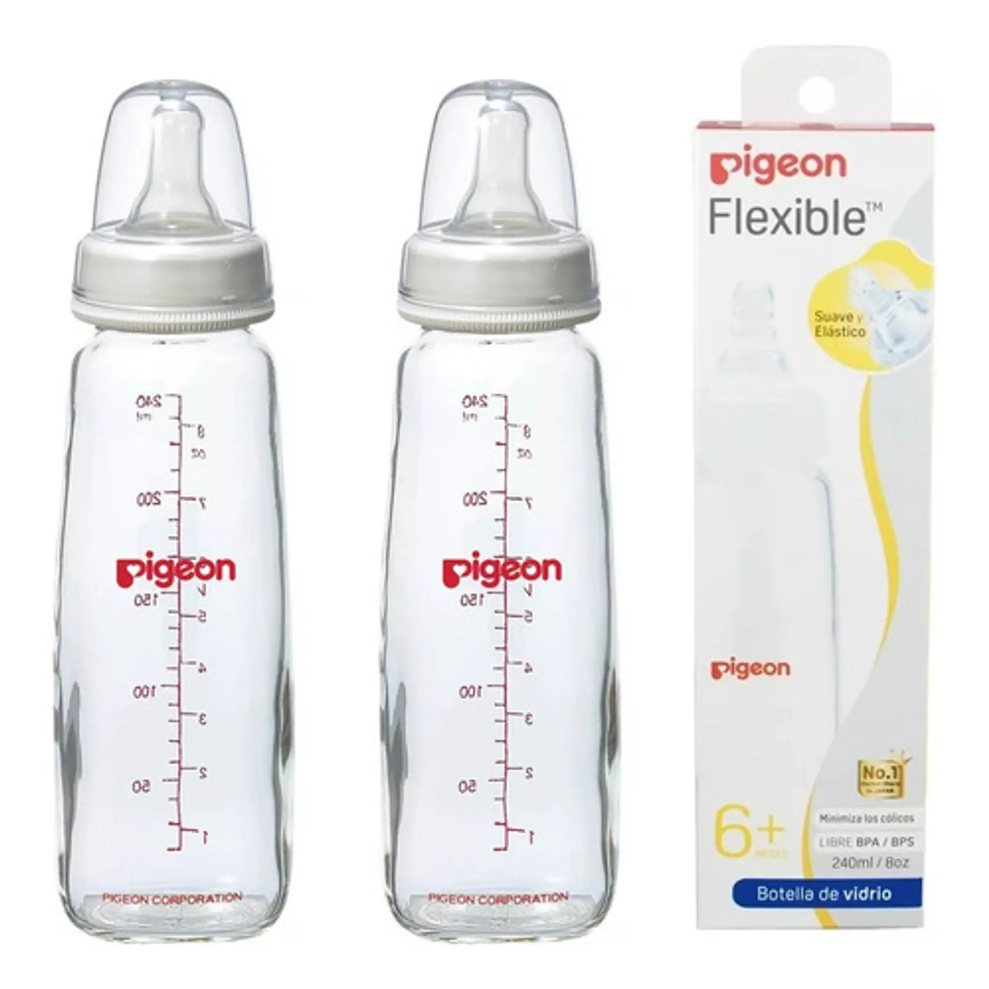 Biberon Vidrio Boca Delgada 240 Ml X 2 Uni Pigeon 1