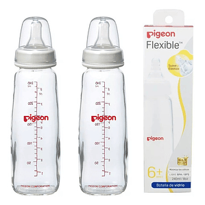 Biberon Vidrio Boca Delgada 240 Ml X 2 Uni Pigeon