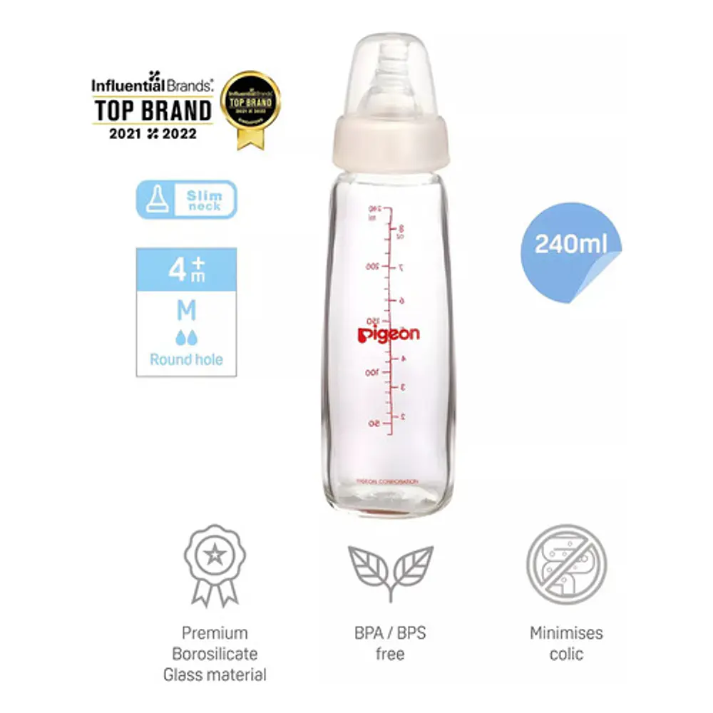 Biberon Vidrio Boca Delgada 240 Ml X 2 Uni Pigeon 3