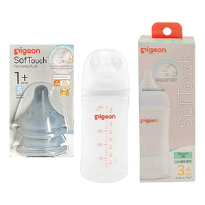 Mamadera 240ml Pigeon Softouch Pp + Tetinas Boca Ancha 
