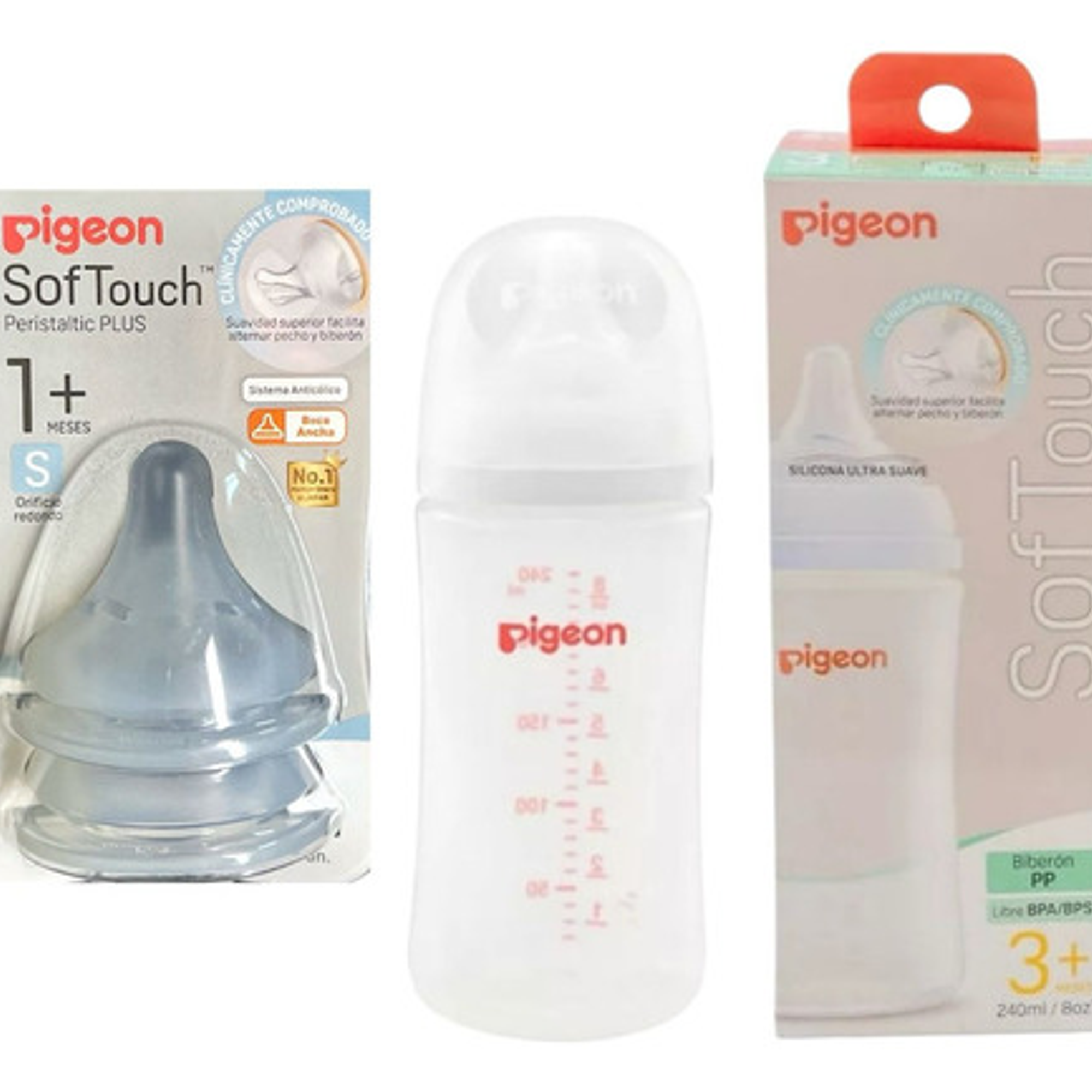 Mamadera 240ml Pigeon Softouch Pp + Tetinas Boca Ancha  1