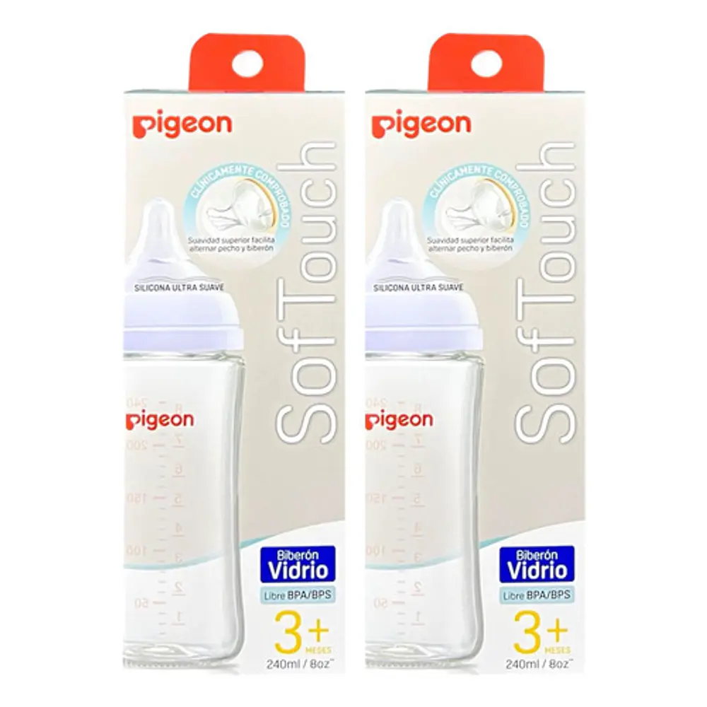 Biberon Vidrio Boca Ancha 240ml X 2uni Pigeon 2