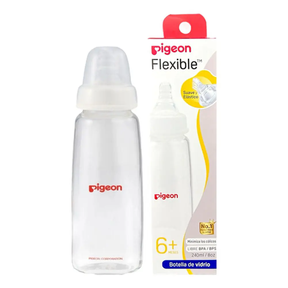 Pack 2 Biberón Vidrio Boca Delgada 240ml Y 120ml Pigeon   4