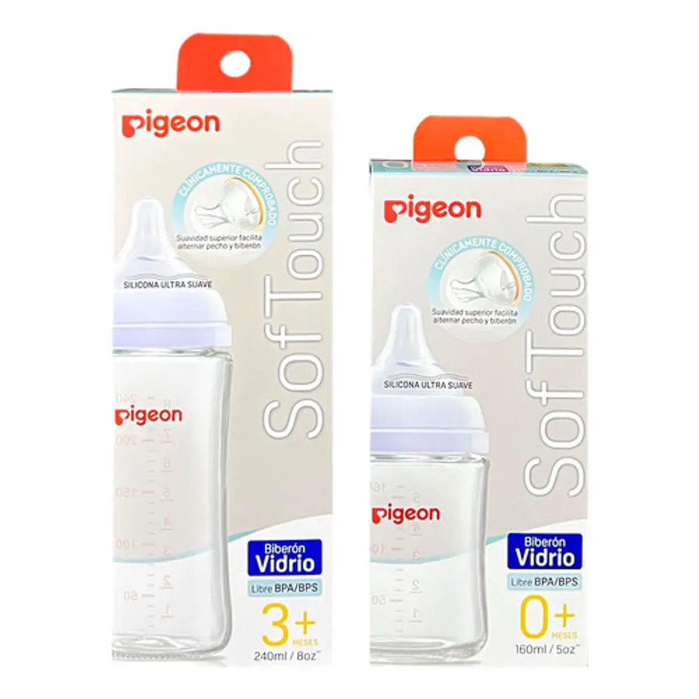 Pack 2 Biberon Vidrio Boca Ancha 240ml  Y 160ml Pigeon 1