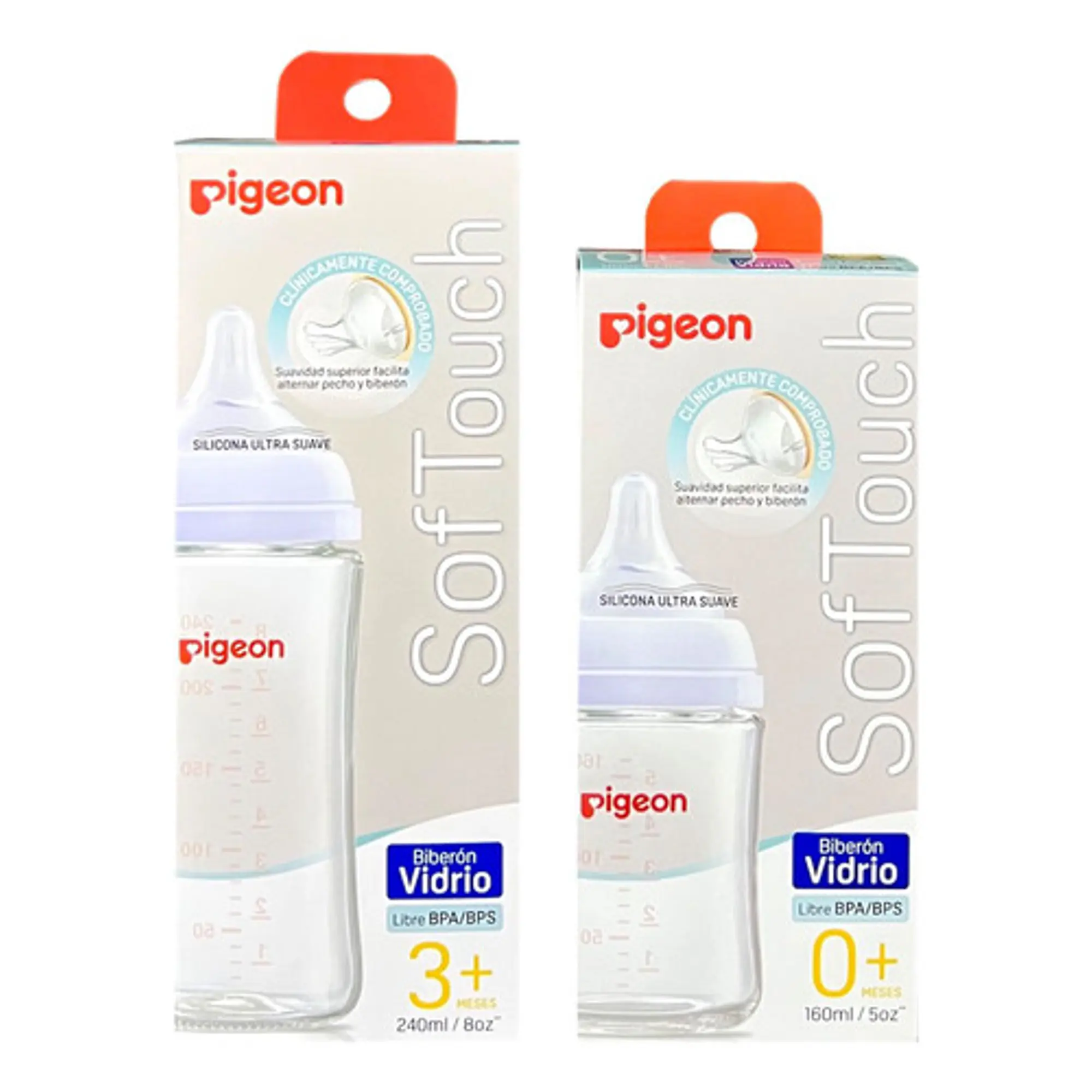 Pack 2 Biberon Vidrio Boca Ancha 240ml  Y 160ml Pigeon 1
