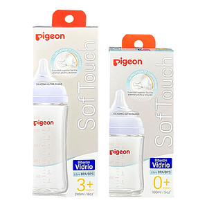 Pack 2 Biberon Vidrio Boca Ancha 240ml  Y 160ml Pigeon