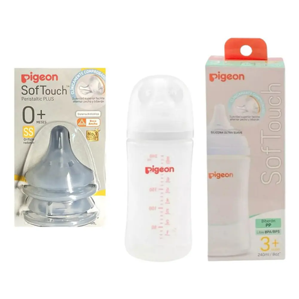 Mamadera 240ml Softouch Pp + Tetinas Ss Pigeon 1