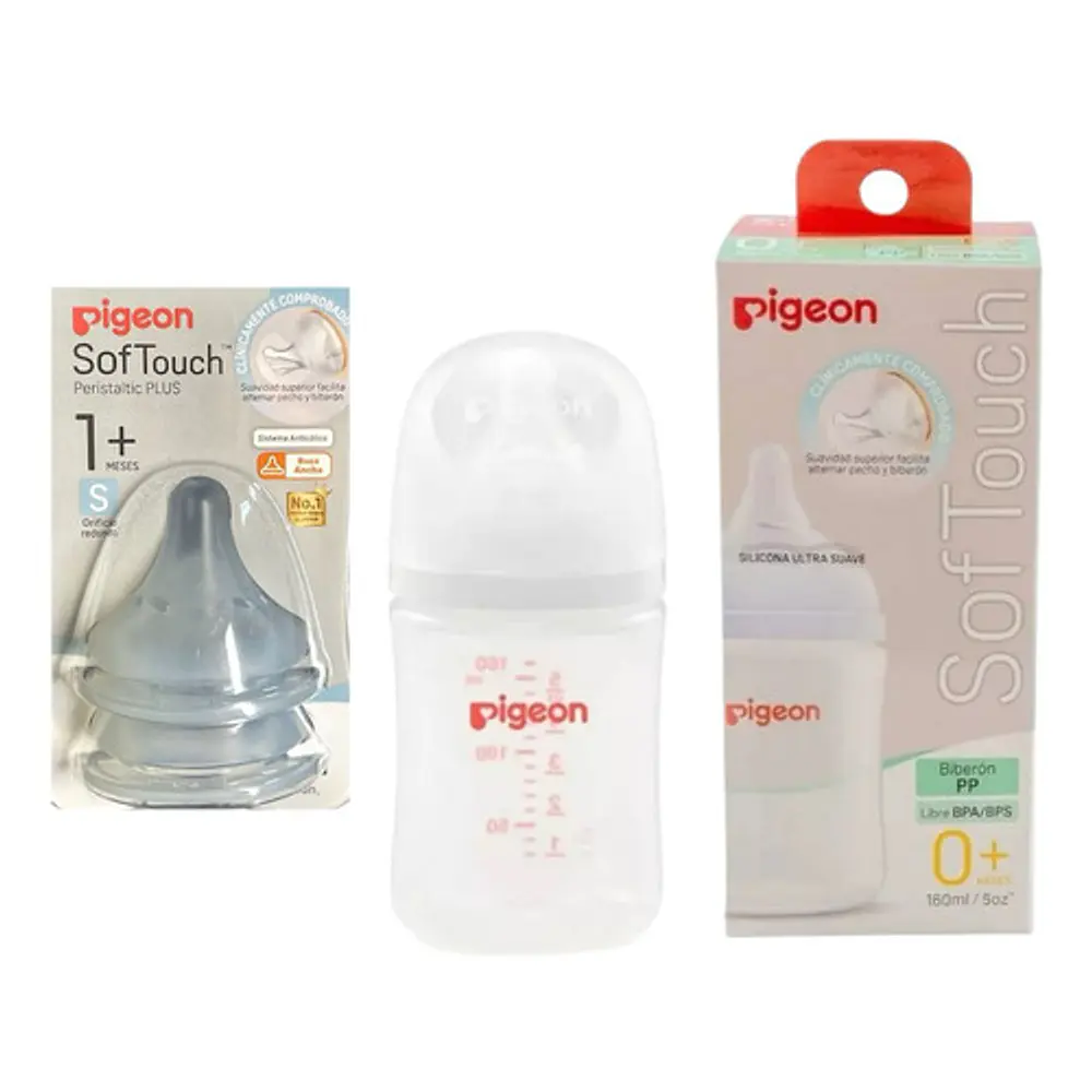 Mamadera 160ml Pigeon  + 2 Tetinas Boca Ancha 1