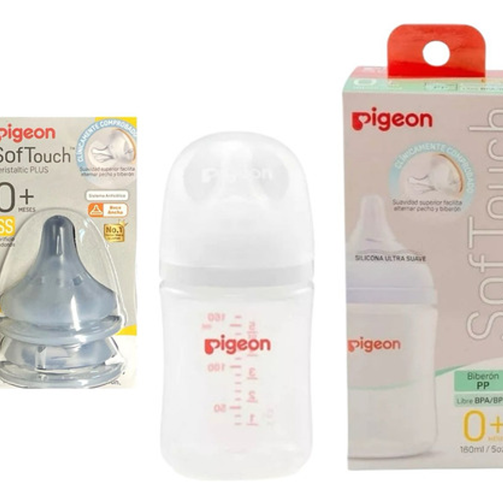Mamadera 160ml Pigeon  + 2 Tetinas Boca Ancha 5