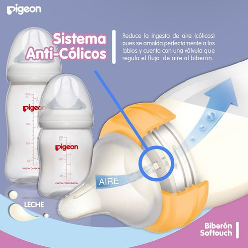 Mamadera 160ml Pigeon  + 2 Tetinas Boca Ancha 8