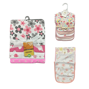 PACK DE MANTA, BABERO Y TUTOS 12 PIEZAS NIÑA 