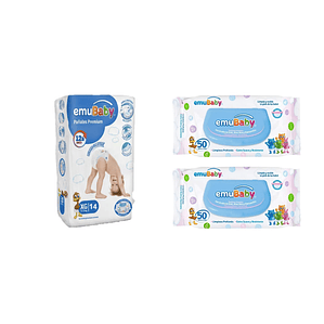 PACK DE PAÑAL TALLA XG + 2 TOALLITAS HUMEDAS EMUBABY