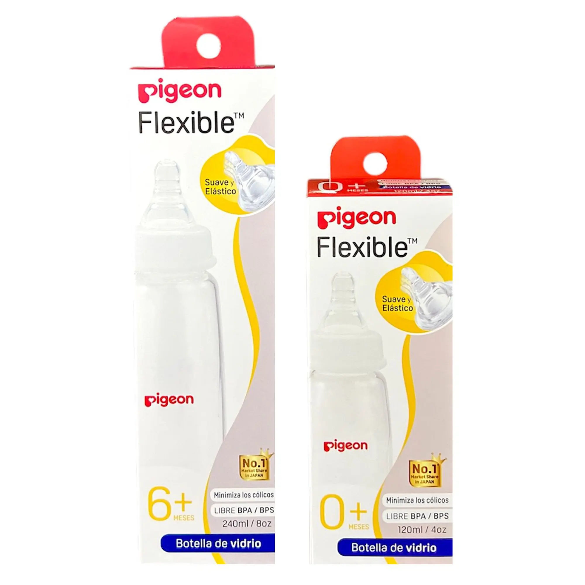 Pack 2 Biberón Vidrio Boca Delgada 240ml Y 120ml Pigeon   2