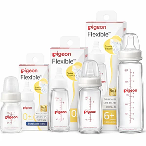 KIT DE 3 BIBERONES PIGEON DE VIDRIO FLEXIBLE 50 120 240 ML 