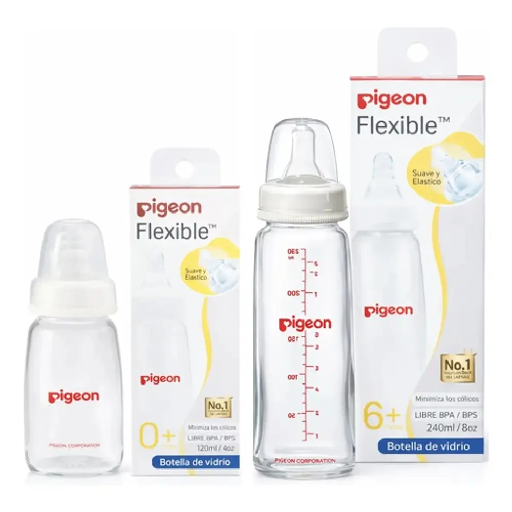 Pack 2 Biberón Vidrio Boca Delgada 240ml Y 120ml Pigeon   1