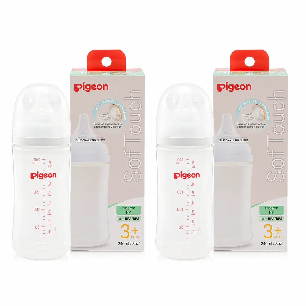 Biberon Boca Ancha Plastico 240ml X2 Pigeon 1