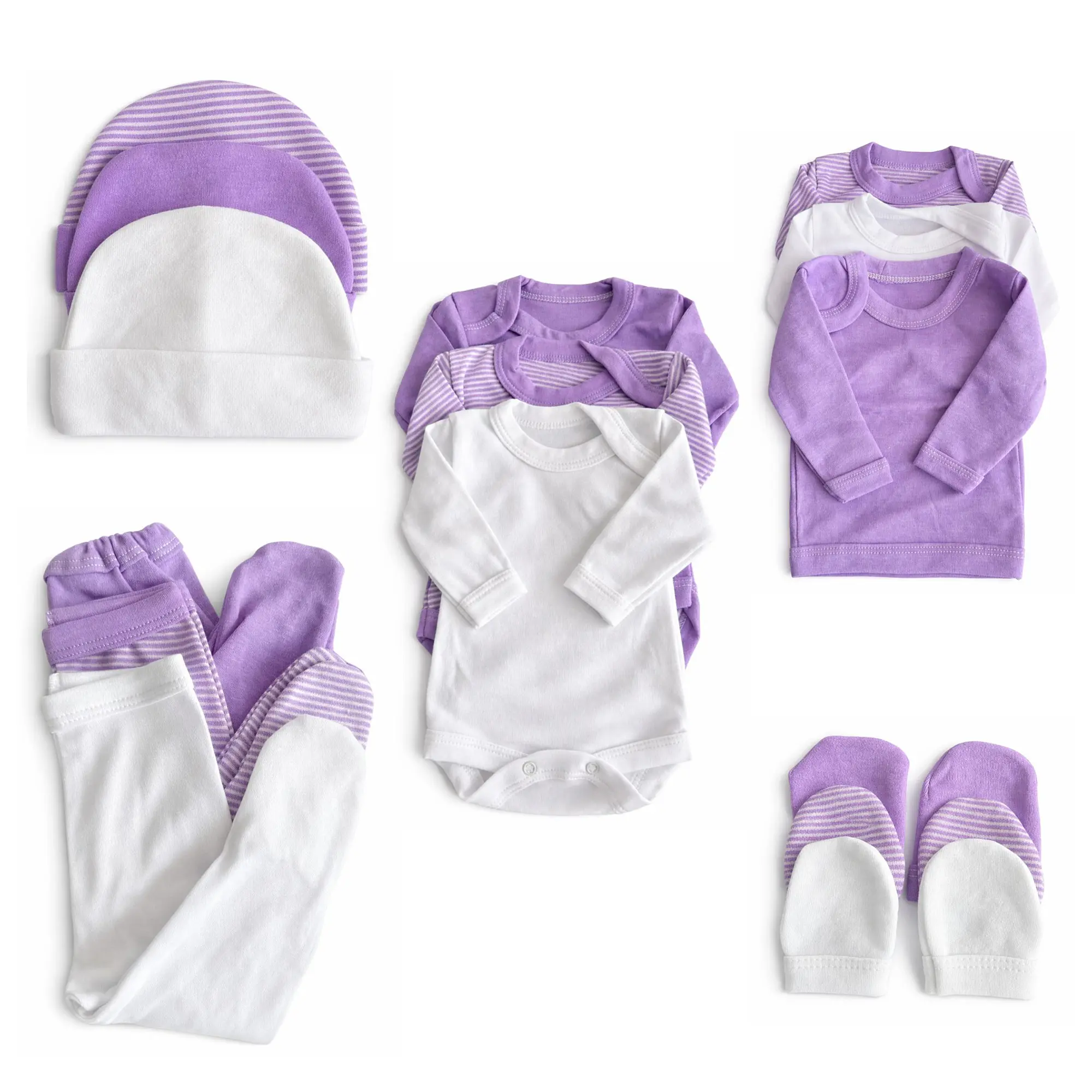 PACK AJUAR 15 PIEZAS DISEÑO MORADO/ BLANCO 1