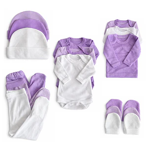 PACK AJUAR 15 PIEZAS DISEÑO MORADO/ BLANCO