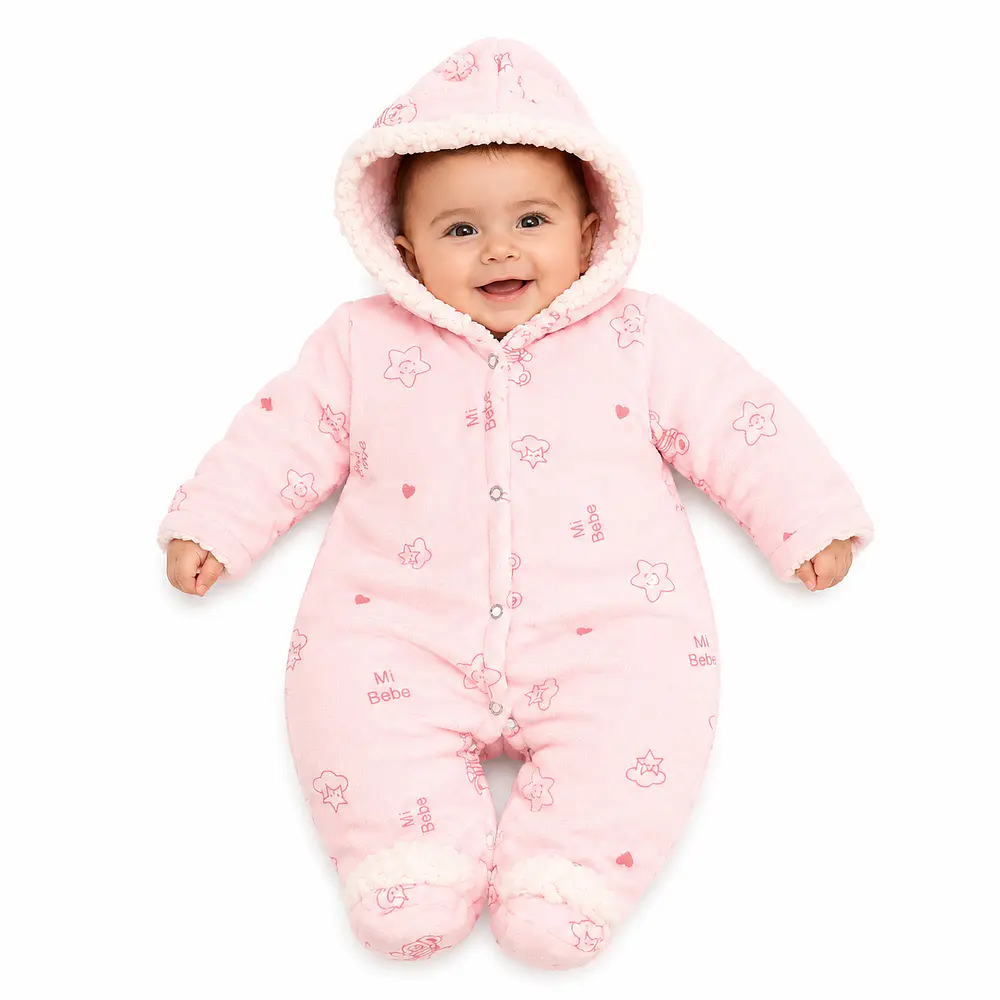 Enterito osito para bebe con chiporro color rosa 0-3 meses 1