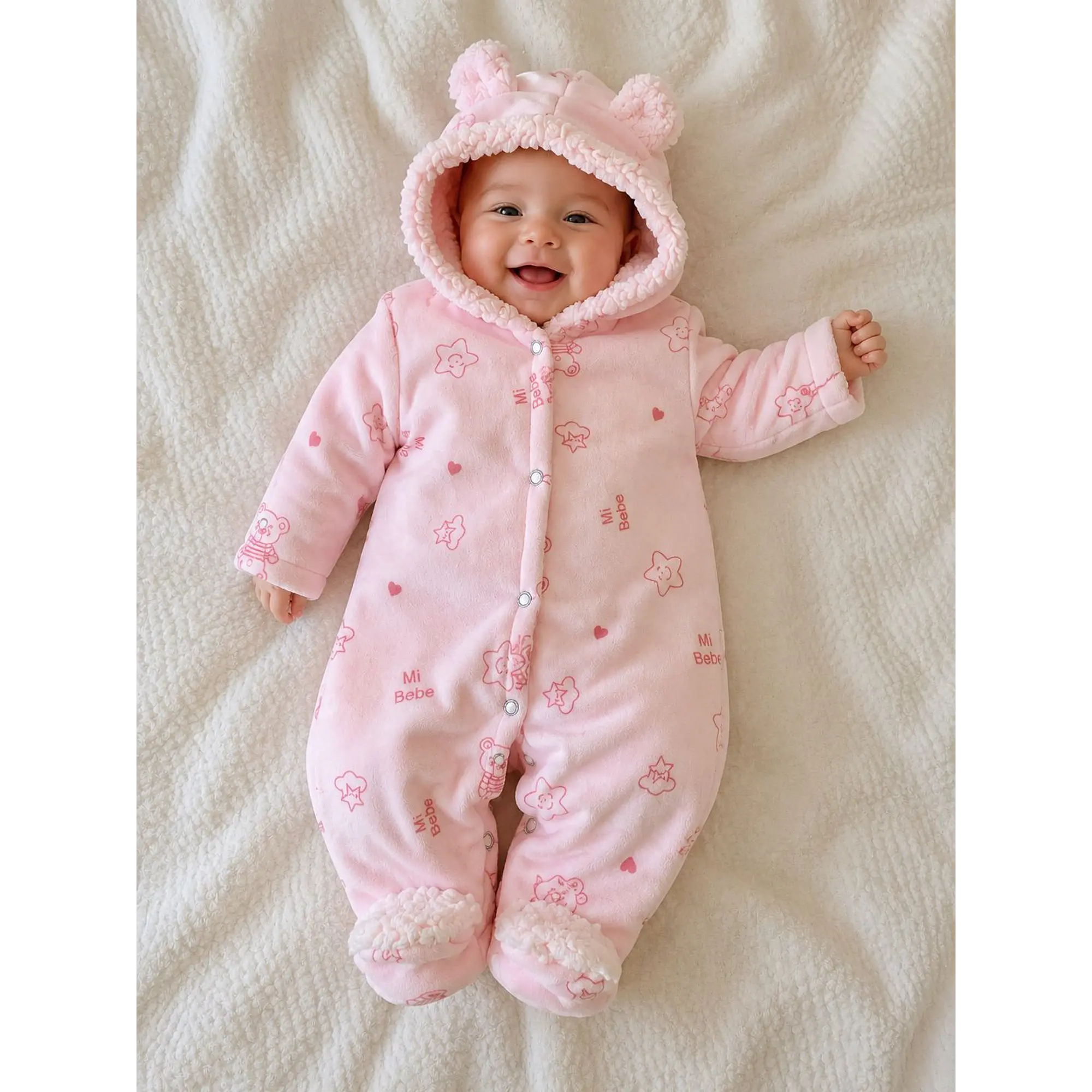 Enterito osito para bebe con chiporro color rosa 0-3 meses 3