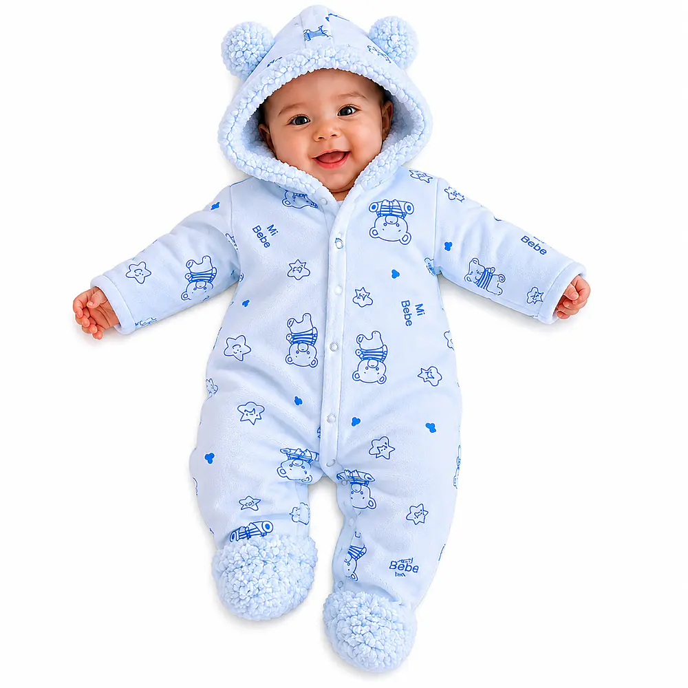 Enterito osito para bebe con chiporro color celeste 0-3 meses 1