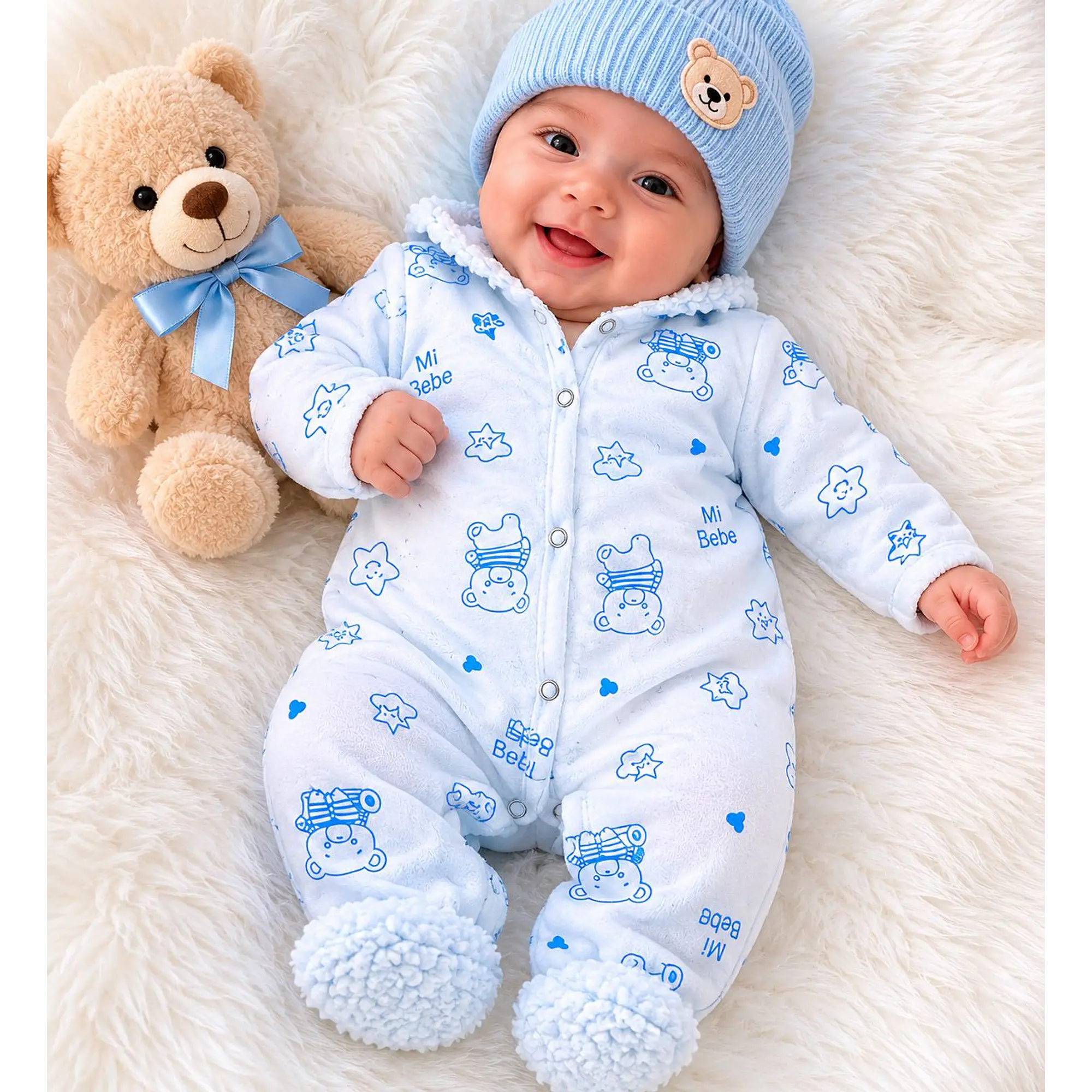 Enterito osito para bebe con chiporro color naranjo 0-3 meses 3