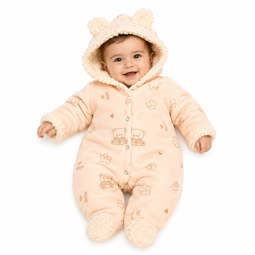 Enterito osito para bebe con chiporro color naranjo 0-3 meses 1