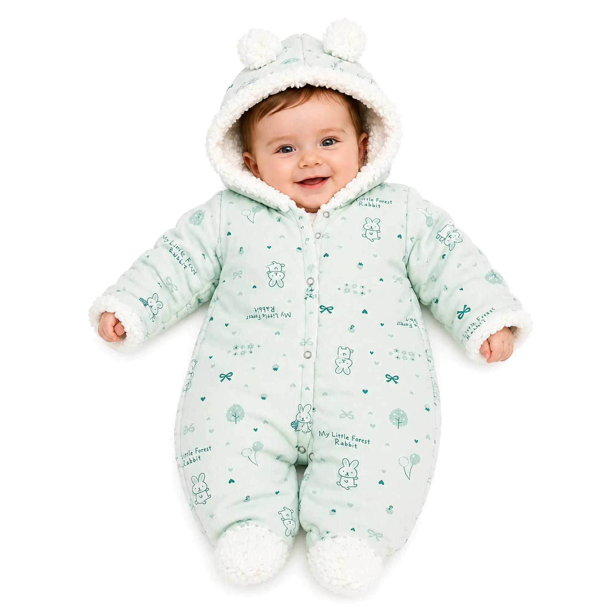 Enterito osito para bebe con chiporro color verde 0-3 meses 1
