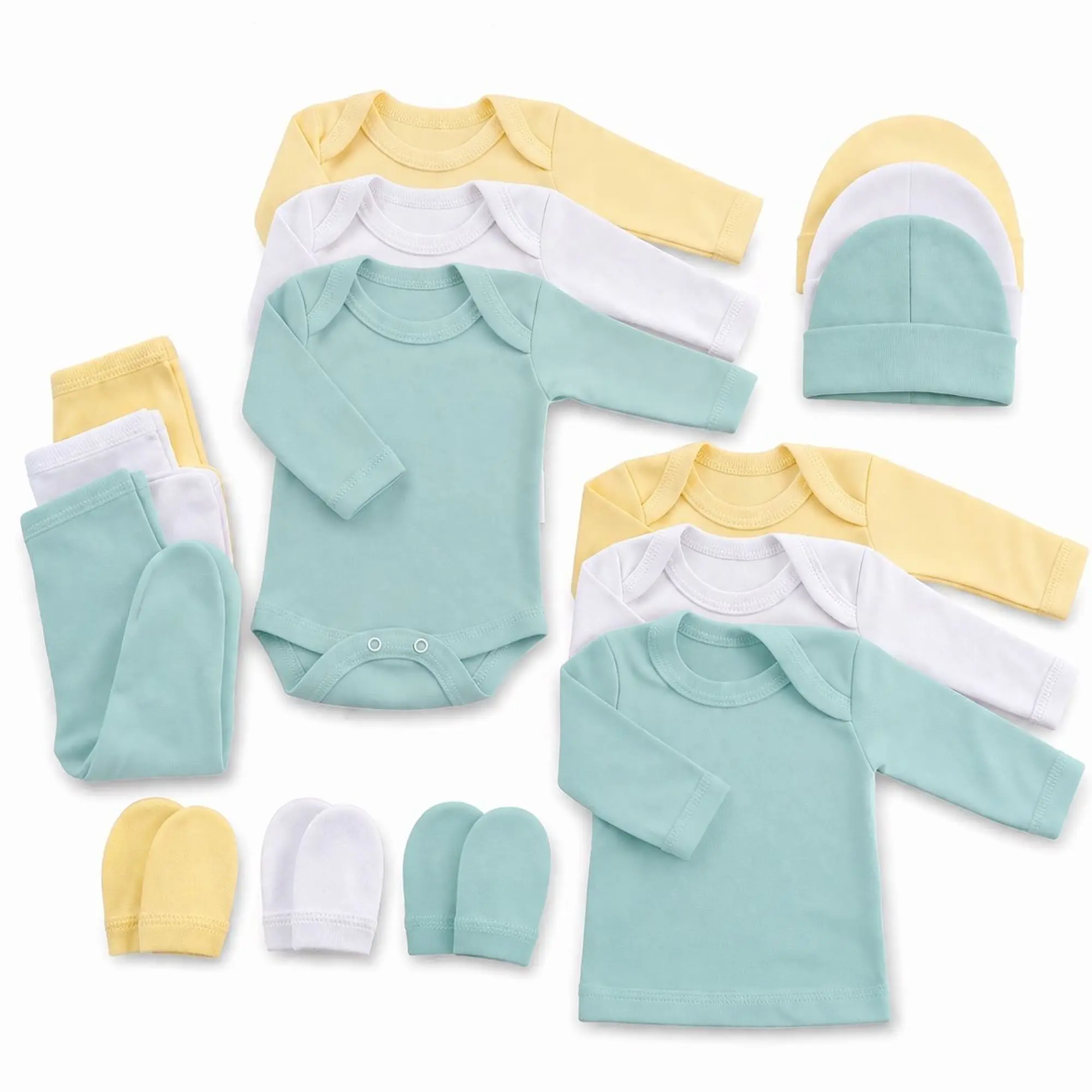 Pack ajuar bebe 15 piezas 0-3 Meses amarillo/blanco/verde 1