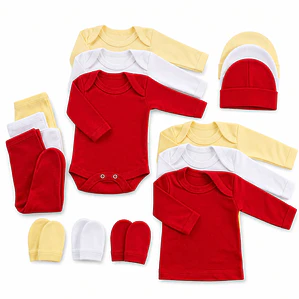 Pack ajuar bebe 15 piezas 0-3 Meses amarillo/blanco/rojo