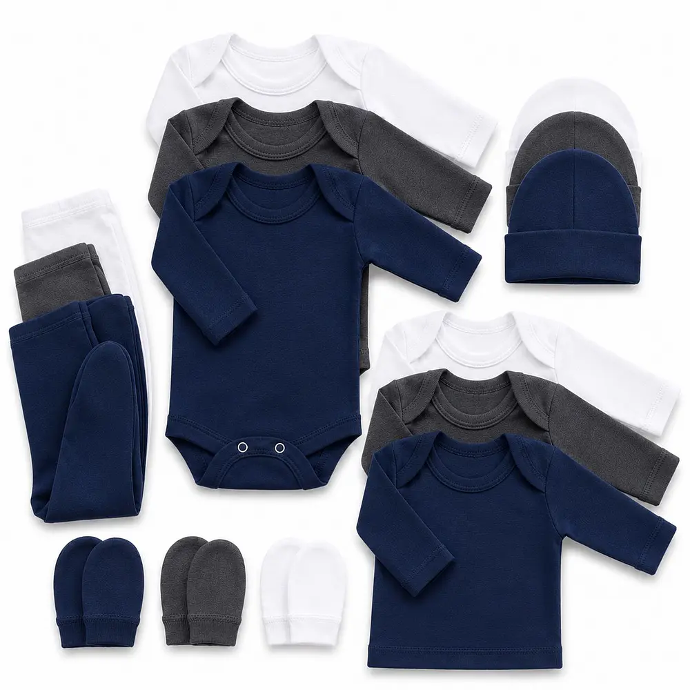 Pack ajuar bebe 15 piezas 0-3 Meses blanco/gris/azul  1