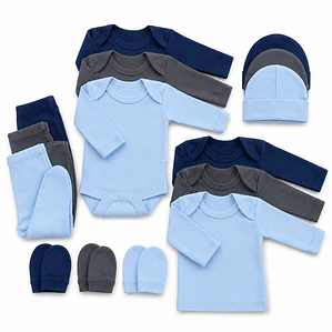 Pack ajuar bebe 15 piezas 0-3 Meses azulgrisceleste