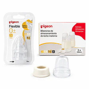 Kit Pigeon Almacenamiento de Leche Materna 3x150ml + Tetinas Flexible S