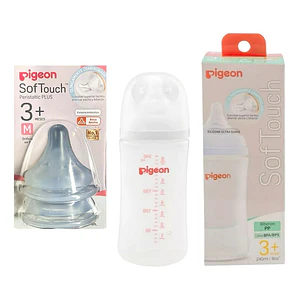 Mamadera 240ml Softouch Pp + Tetinas Boca Ancha talla M Pigeon 