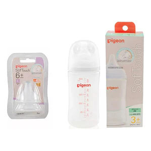 Mamadera 240ml Softouch Pp + Tetinas Boca Ancha talla L Pigeon 