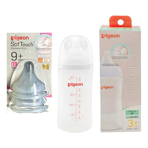 Mamadera 240ml Softouch Pp + Tetinas Boca Ancha talla LL Pigeon 