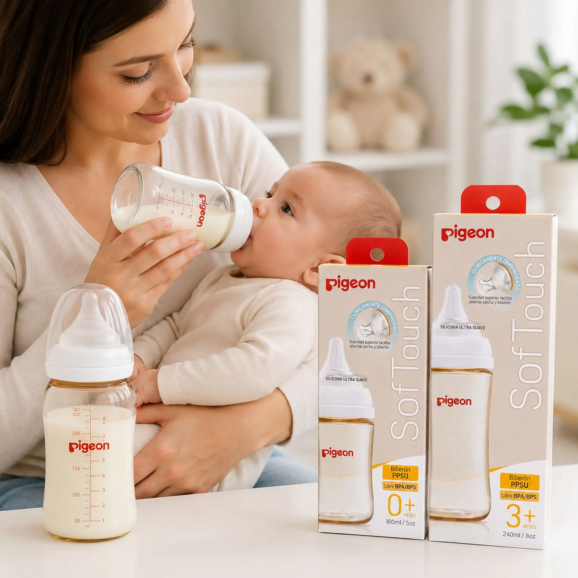 Pack de 2 Biberones Softouch ppsu 160ml 240ml marca Pigeon  2