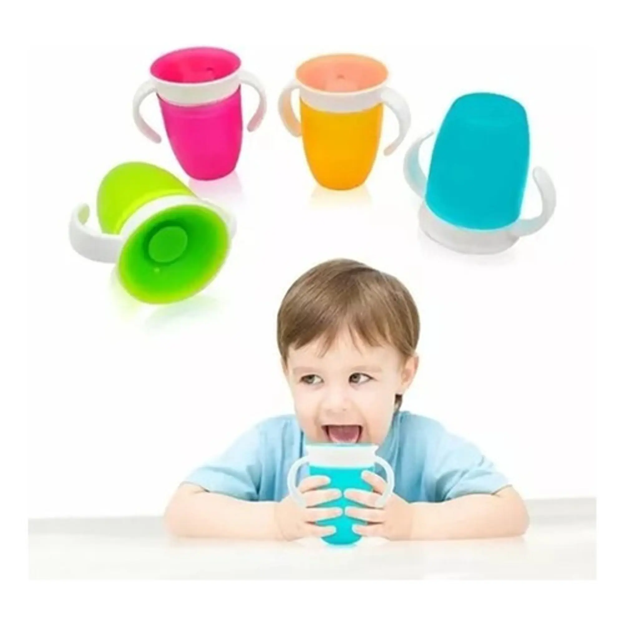 Vaso Antiderrame Bebe 360° Vaso Con Agarradera color azul 3