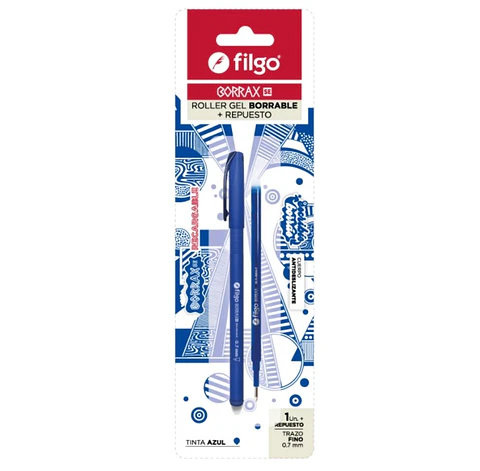 LAPIZ ROLLER GEL BORRABLE BORRAX AZUL + REPUESTO - FILGO