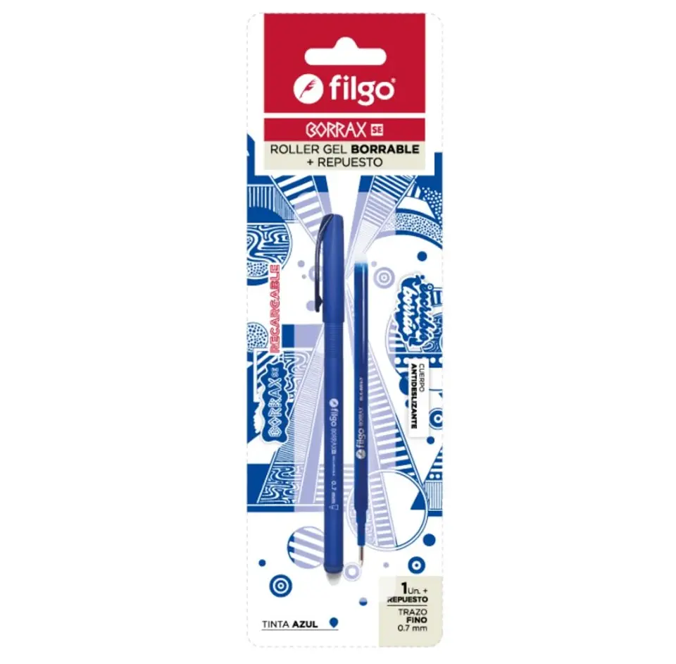 LAPIZ ROLLER GEL BORRABLE BORRAX AZUL + REPUESTO - FILGO 1